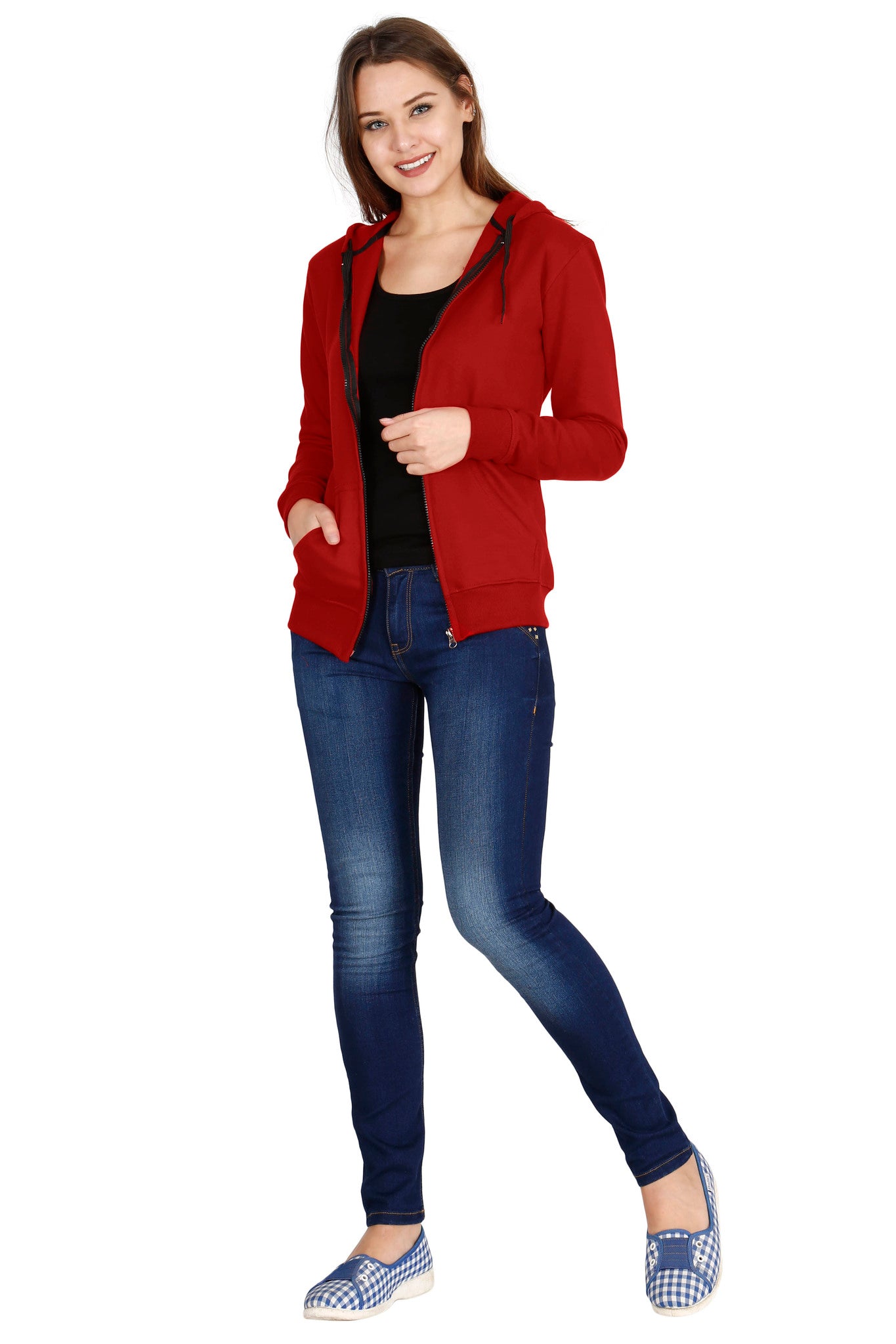 Women's Cotton Plain Full Sleeve Red Color Hoodies/Sweatshirt