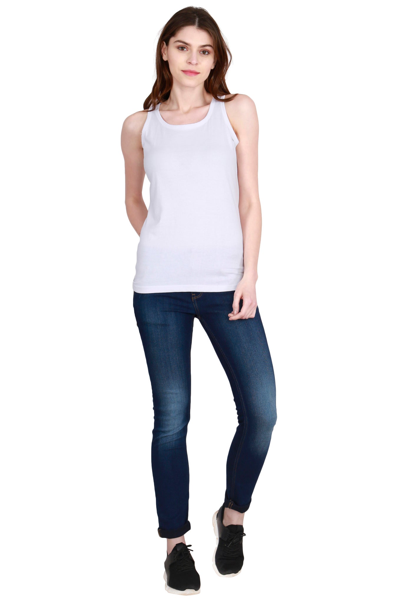 Women's Cotton Plain Sleeveless White Color Top