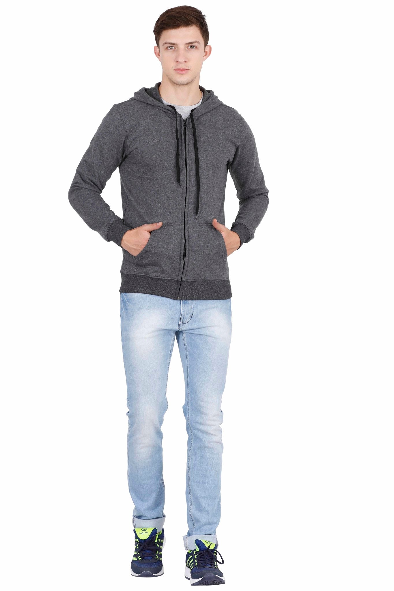Men's Cotton Plain Full Sleeve Charcoal Melange Color Sweatshirt/Hoodies