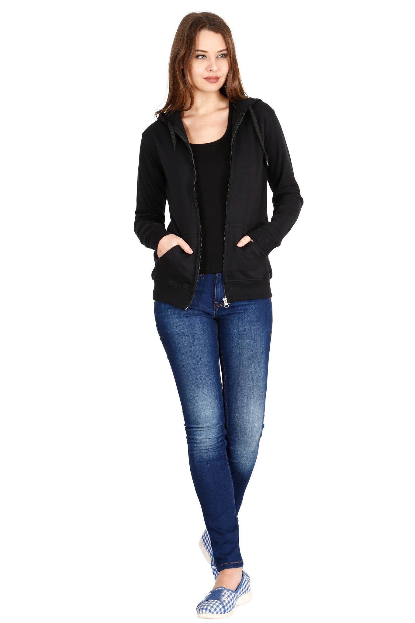 Women's Cotton Plain Full Sleeve Black Color Hoodies/Sweatshirt