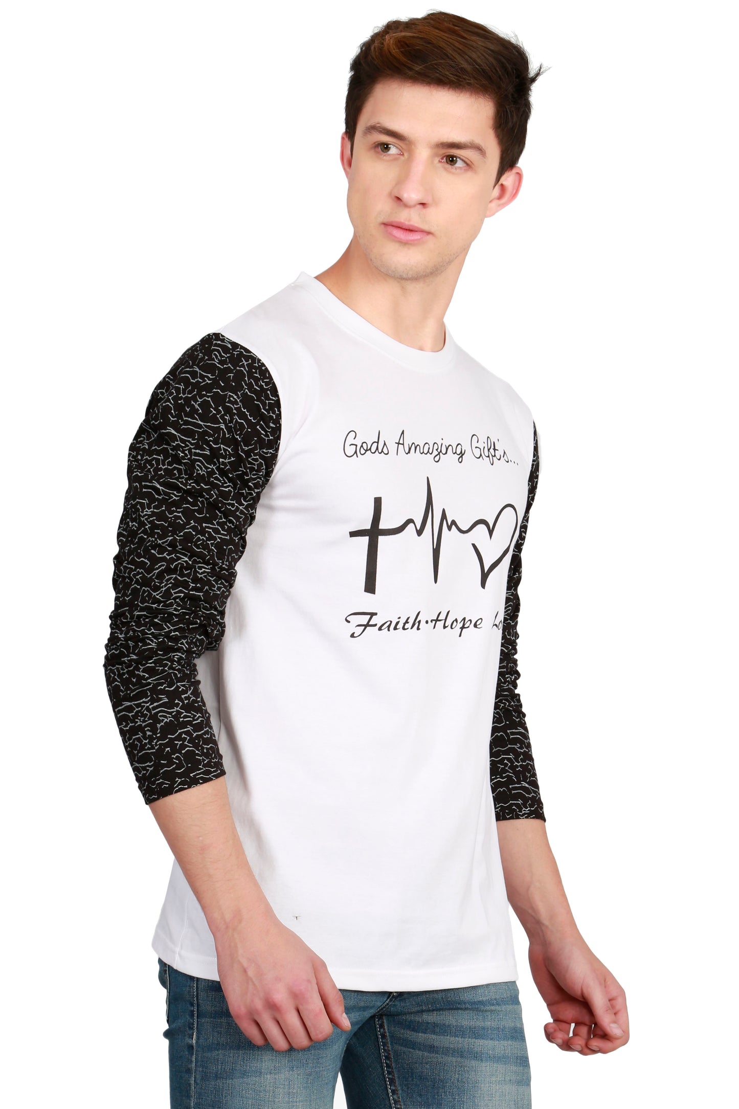 Men's Cotton Printed Round Neck Full Sleeve T-Shirt