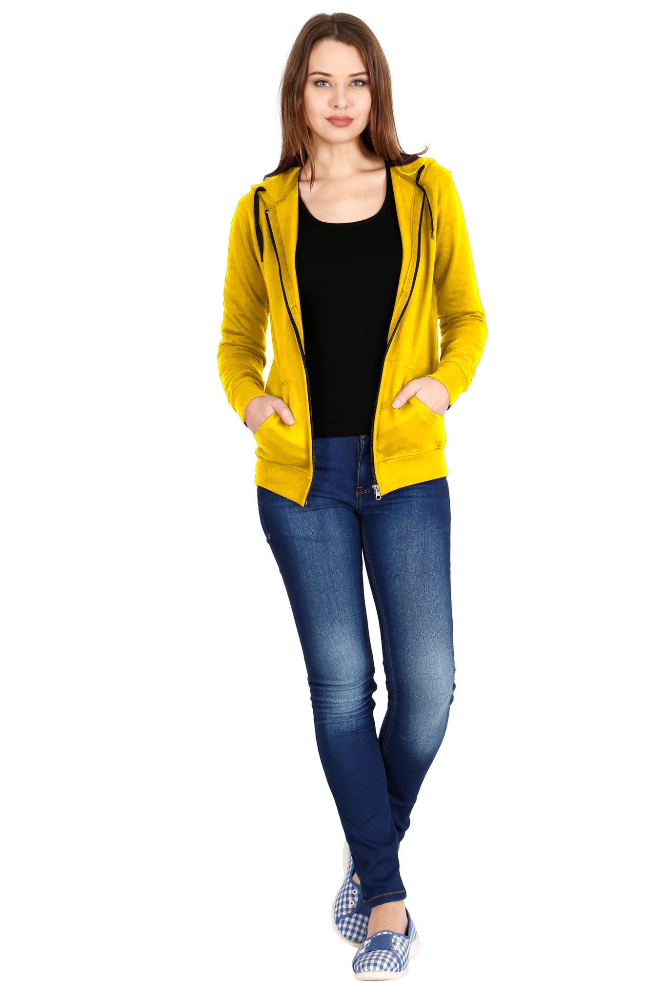 Women's Cotton Plain Full Sleeve Mustard Yellow Color Hoodies/Sweatshirt