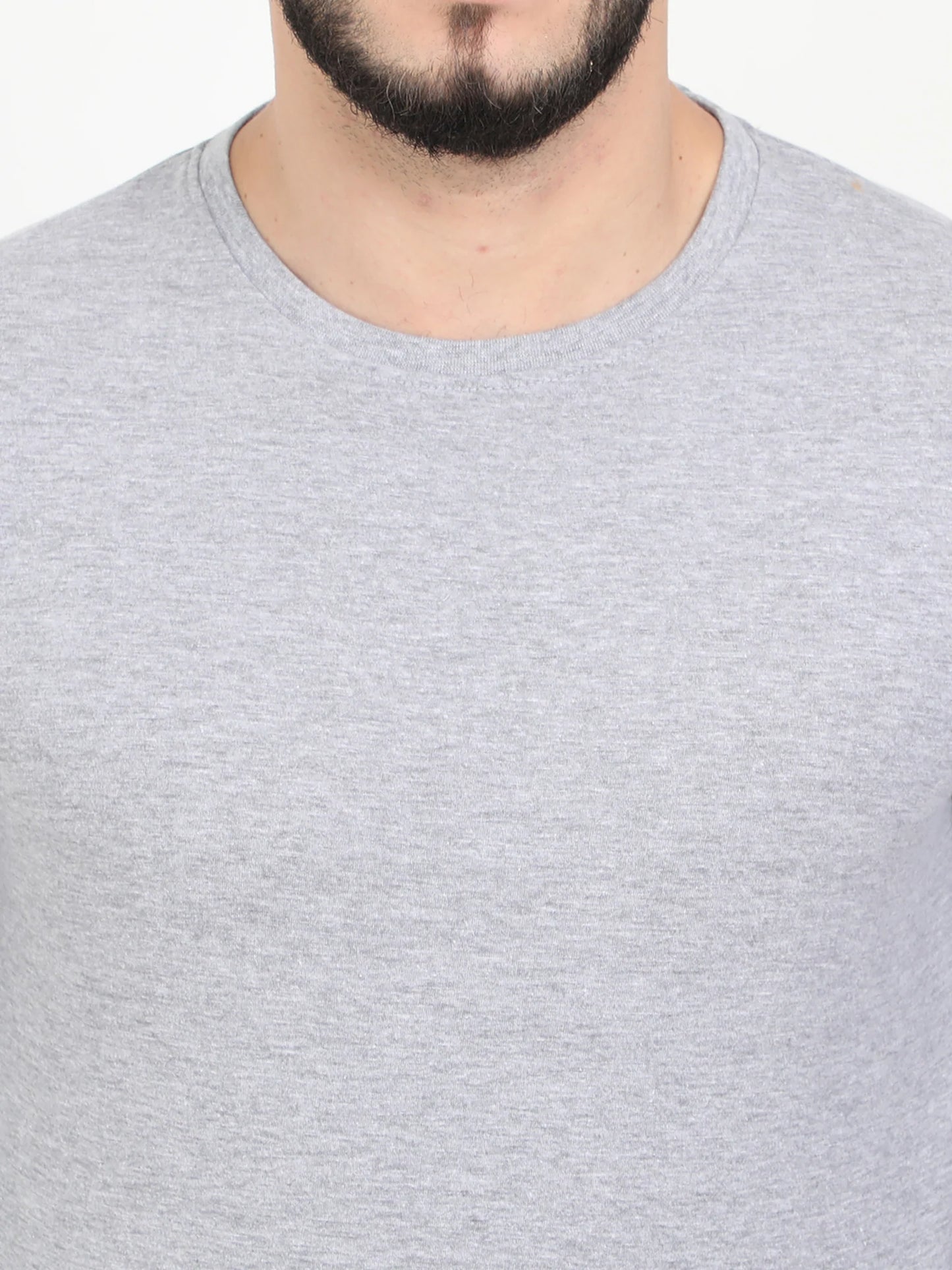 Men's Cotton Plain Round Neck Full Sleeve Grey Melange Color T-Shirt