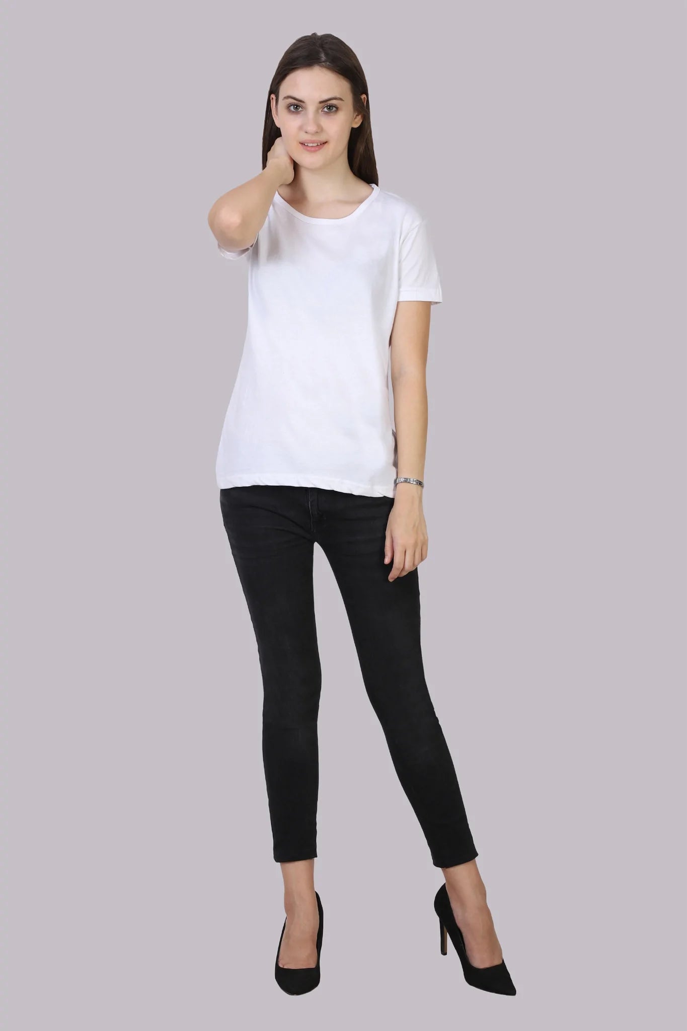 Women's Cotton Plain Round Neck Half Sleeve White Color T-Shirt