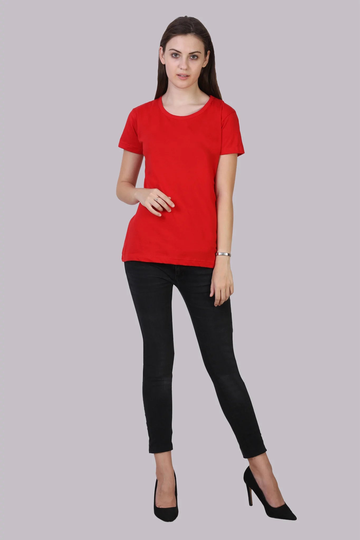 Women's Cotton Plain Round Neck Half Sleeve Red Color T-Shirt