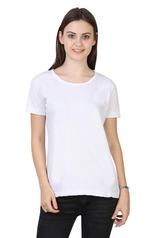 Women's Cotton Plain Round Neck Half Sleeve White Color T-Shirt