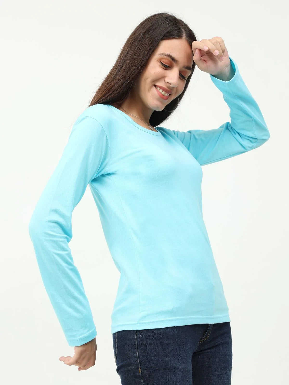 Fleximaa Women's Cotton Plain Round Neck Full Sleeve T-Shirt-2 - fleximaa-so