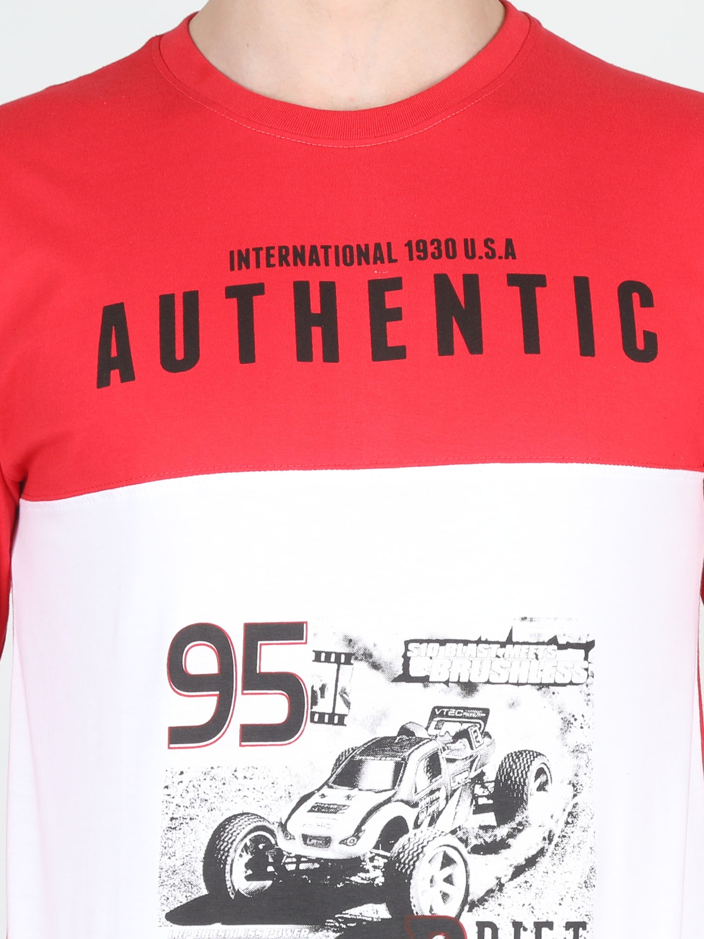 Men's Cotton Color Block Printed Round Neck Full Sleeve T-Shirt