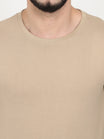 Men's Cotton Plain Round Neck Full Sleeve Biscuit Color T-Shirt