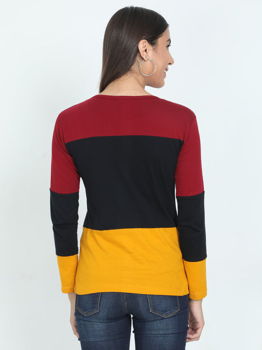 Women's Cotton Color Block Full Sleeve T-Shirt