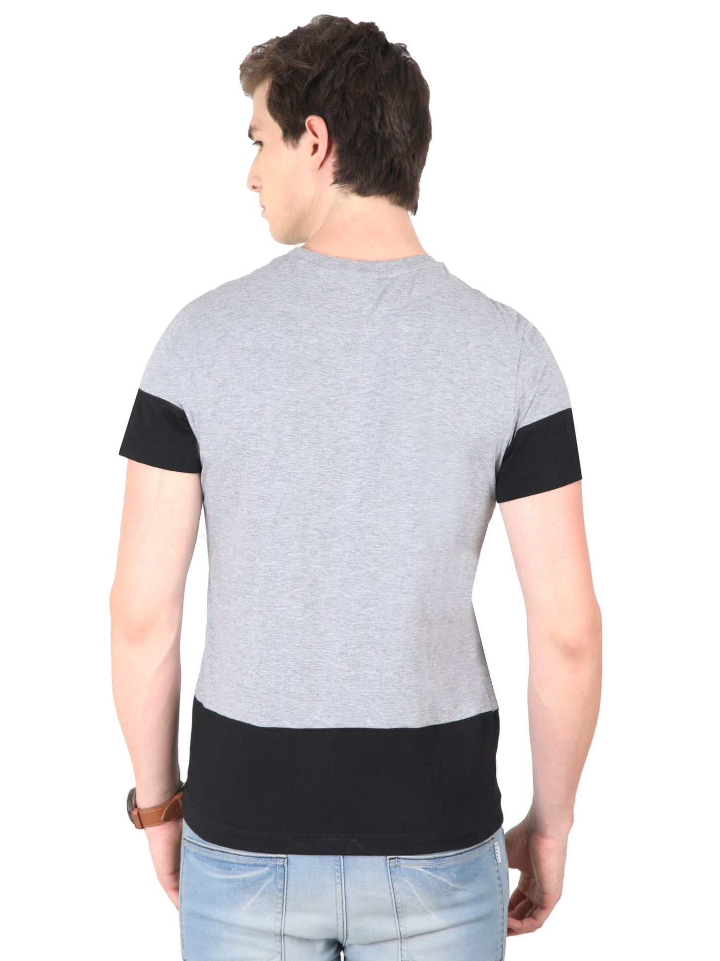 Men's Cotton Round Neck Color Block Half Sleeve T-Shirt