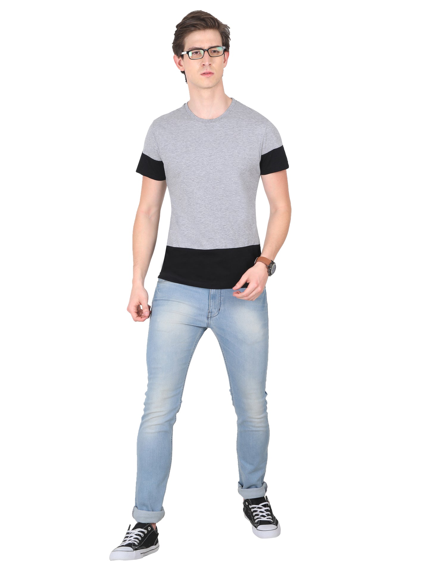 Men's Cotton Round Neck Color Block Half Sleeve T-Shirt