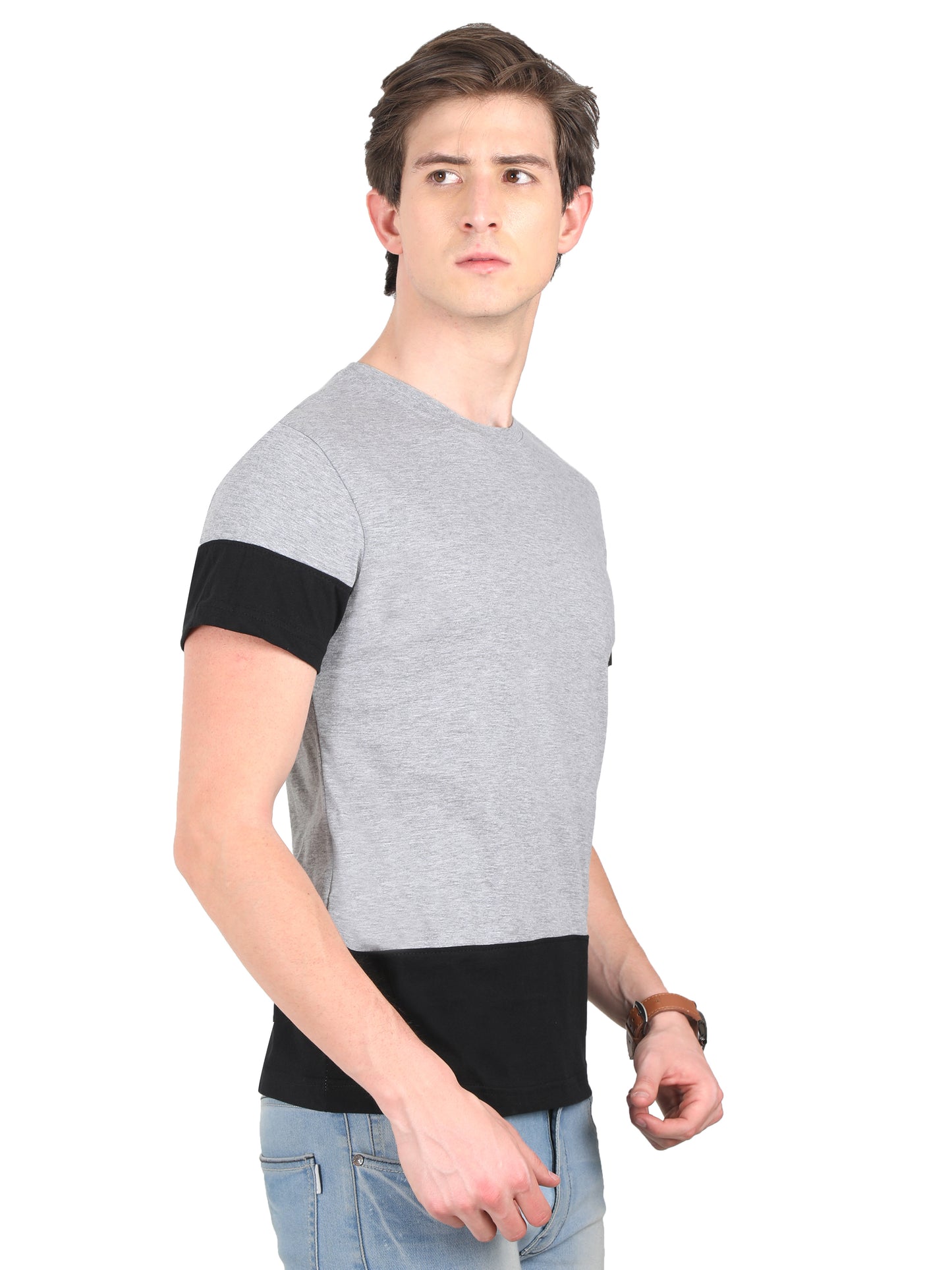 Men's Cotton Round Neck Color Block Half Sleeve T-Shirt