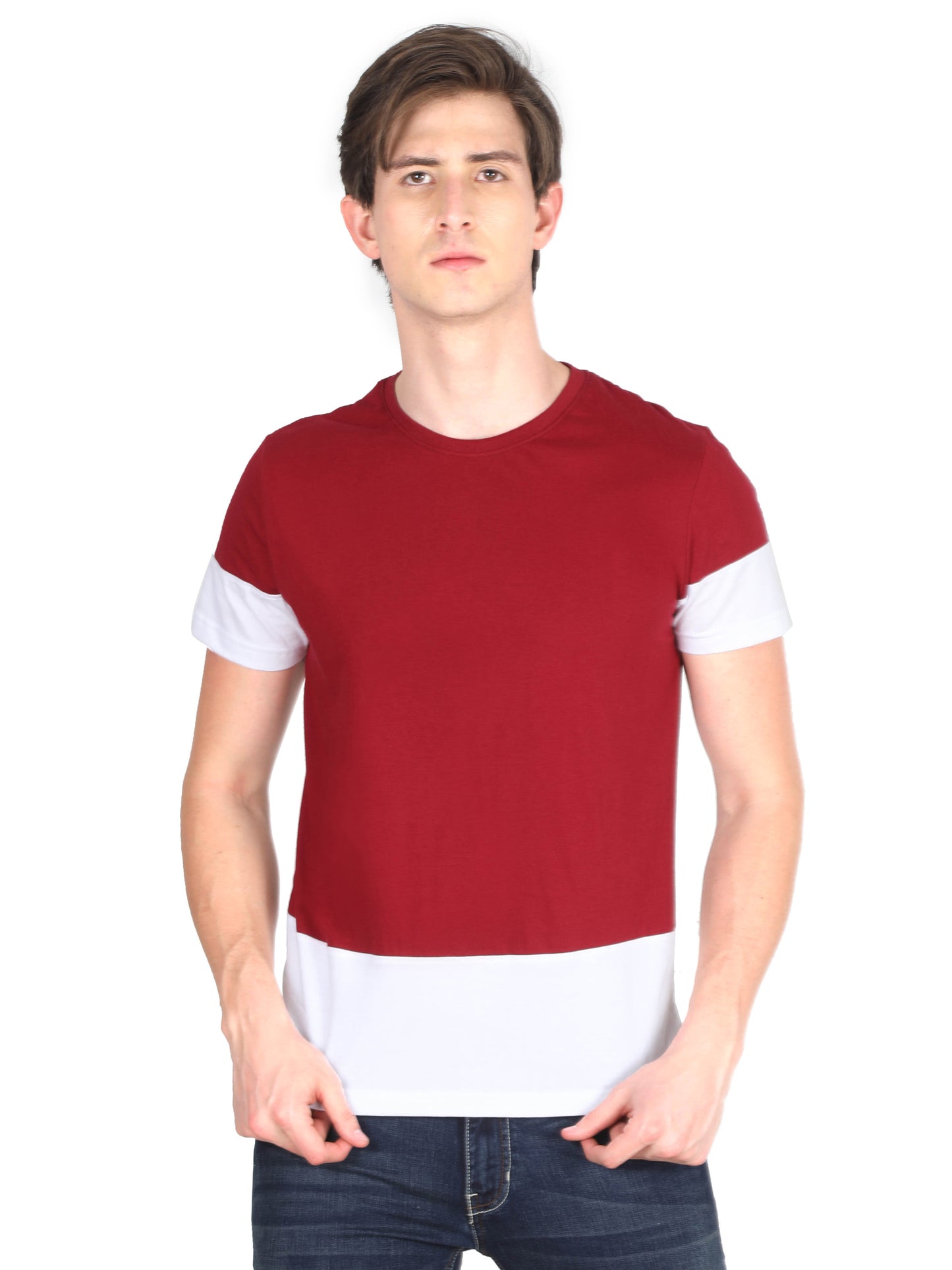 Men's Cotton Round Neck Color Block Half Sleeve T-Shirt