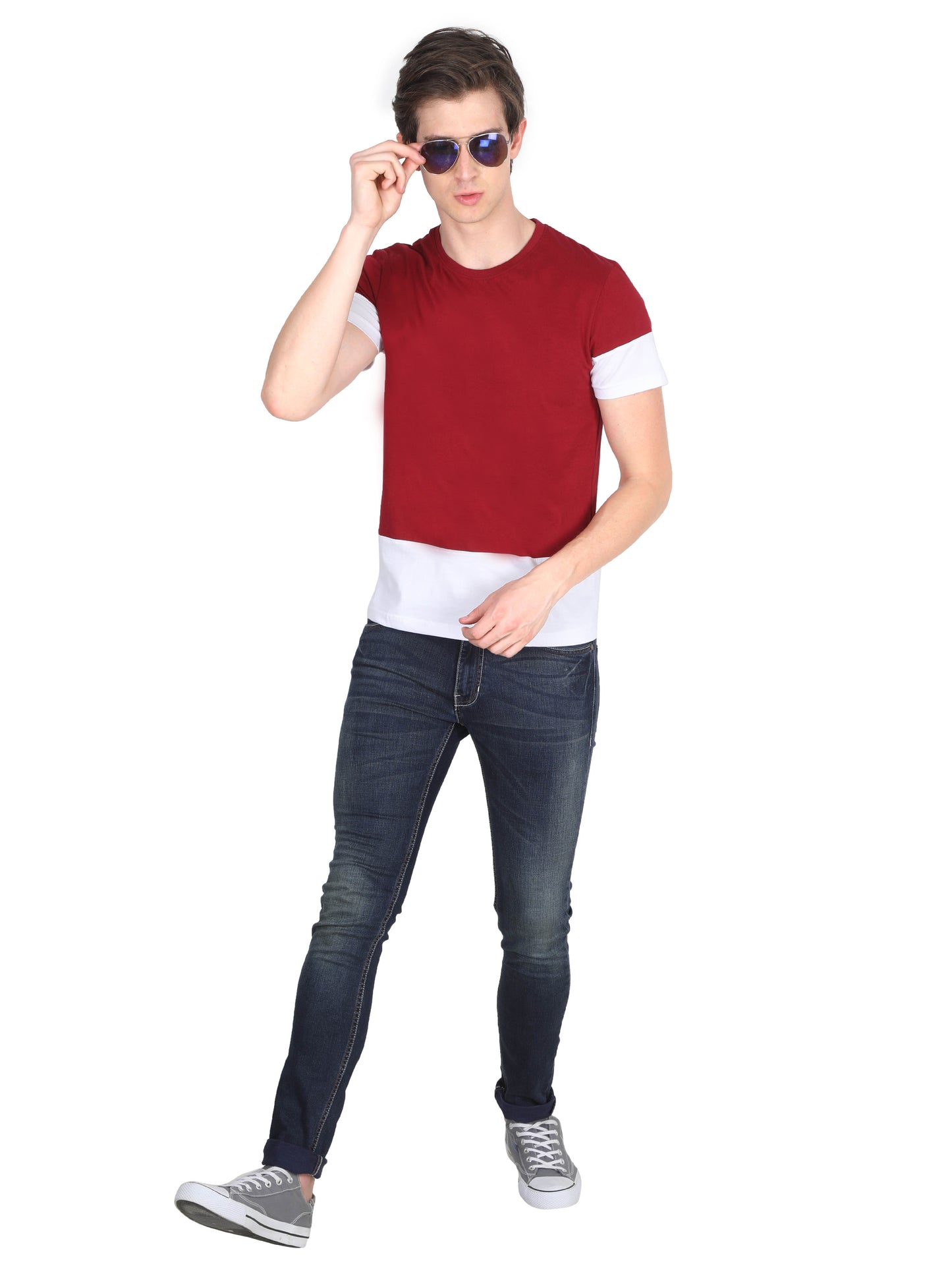 Men's Cotton Round Neck Color Block Half Sleeve T-Shirt