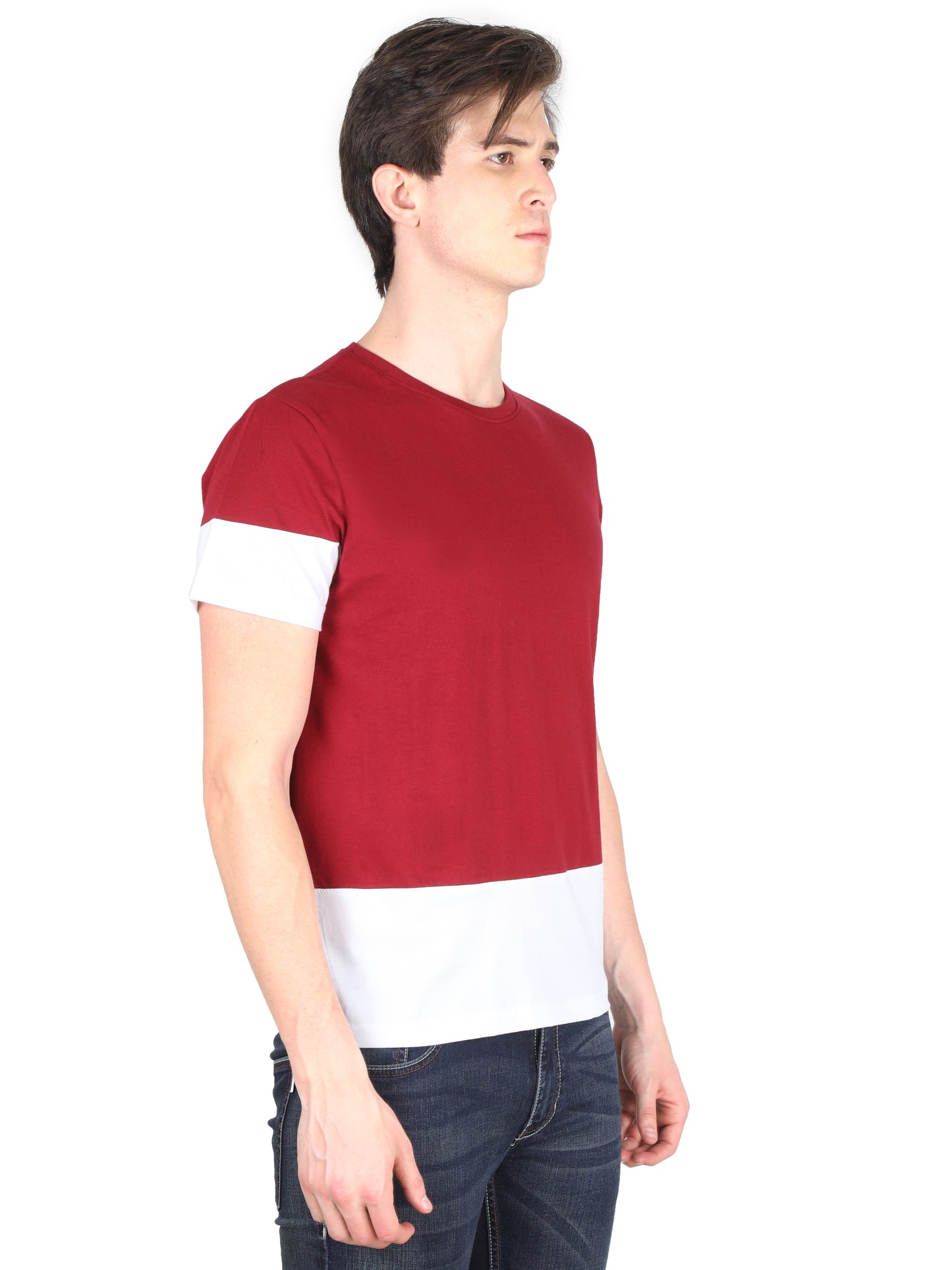 Men's Cotton Round Neck Color Block Half Sleeve T-Shirt