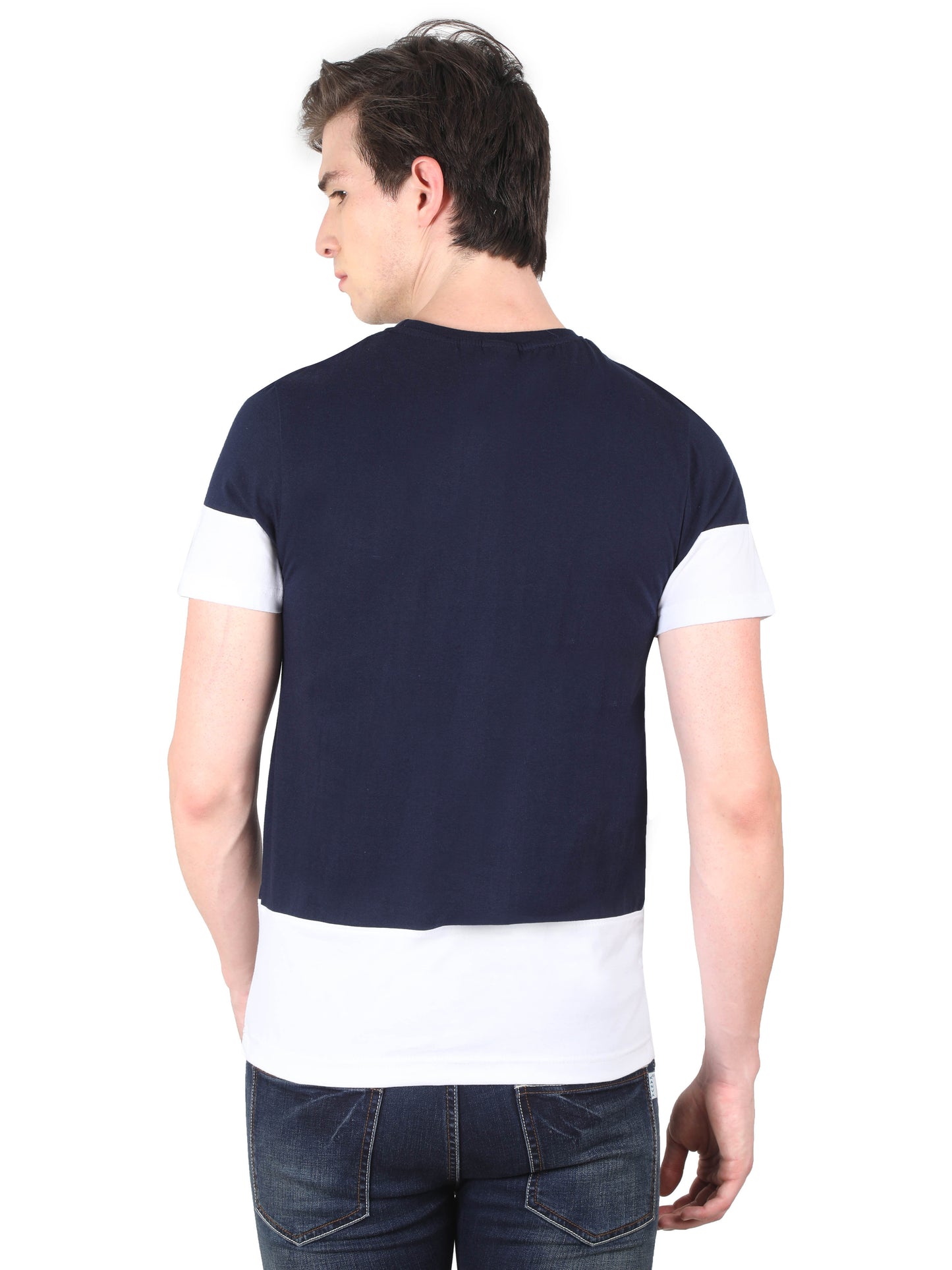 Men's Cotton Round Neck Color Block Half Sleeve T-Shirt