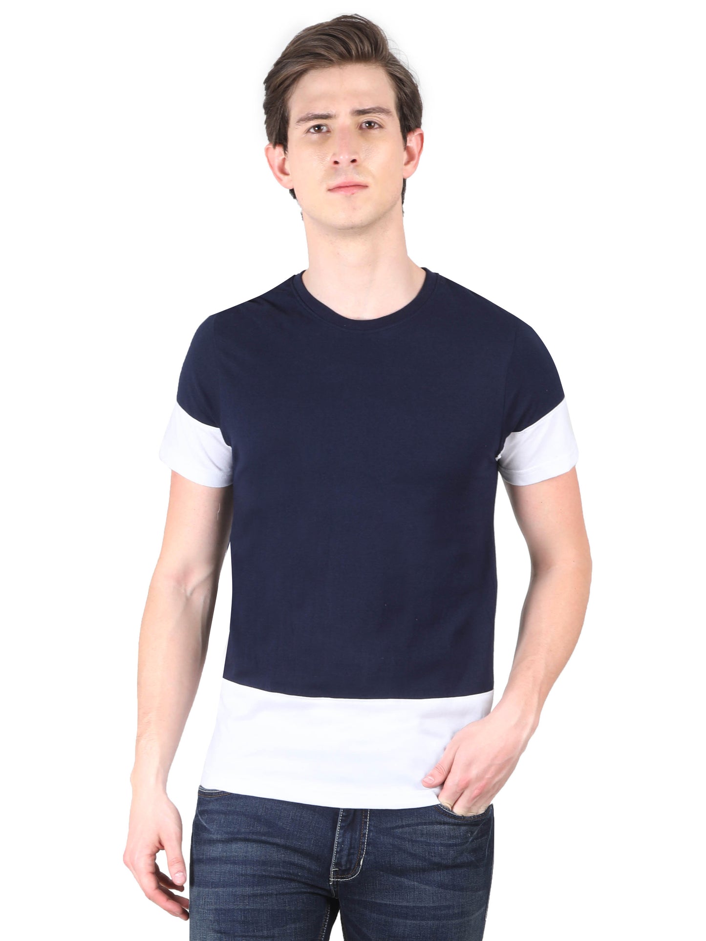 Men's Cotton Round Neck Color Block Half Sleeve T-Shirt