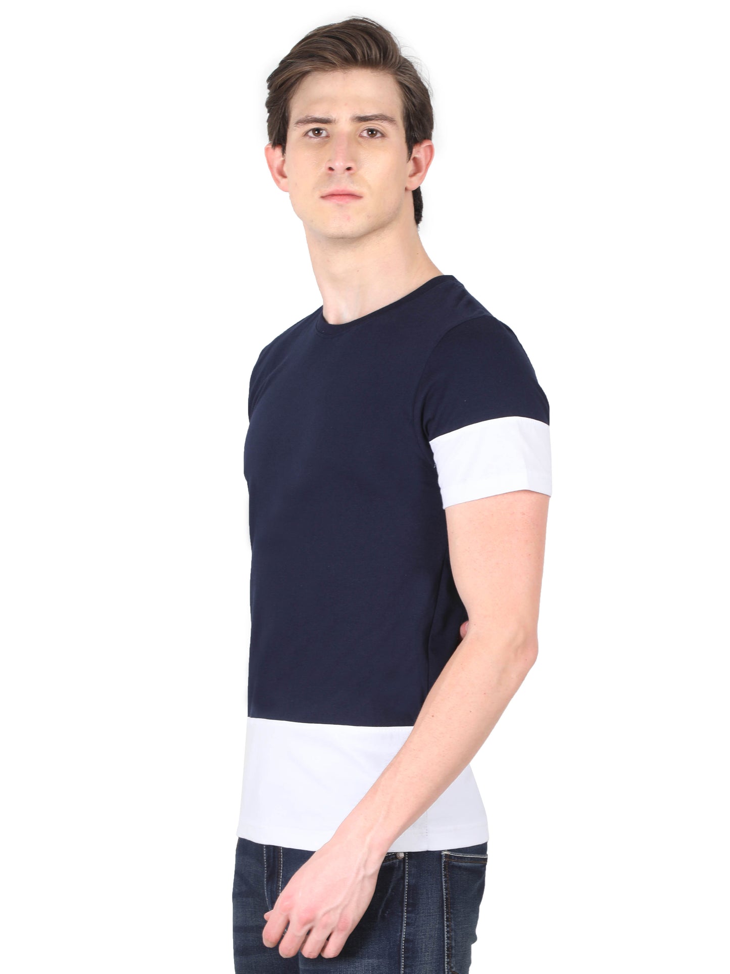 Men's Cotton Round Neck Color Block Half Sleeve T-Shirt