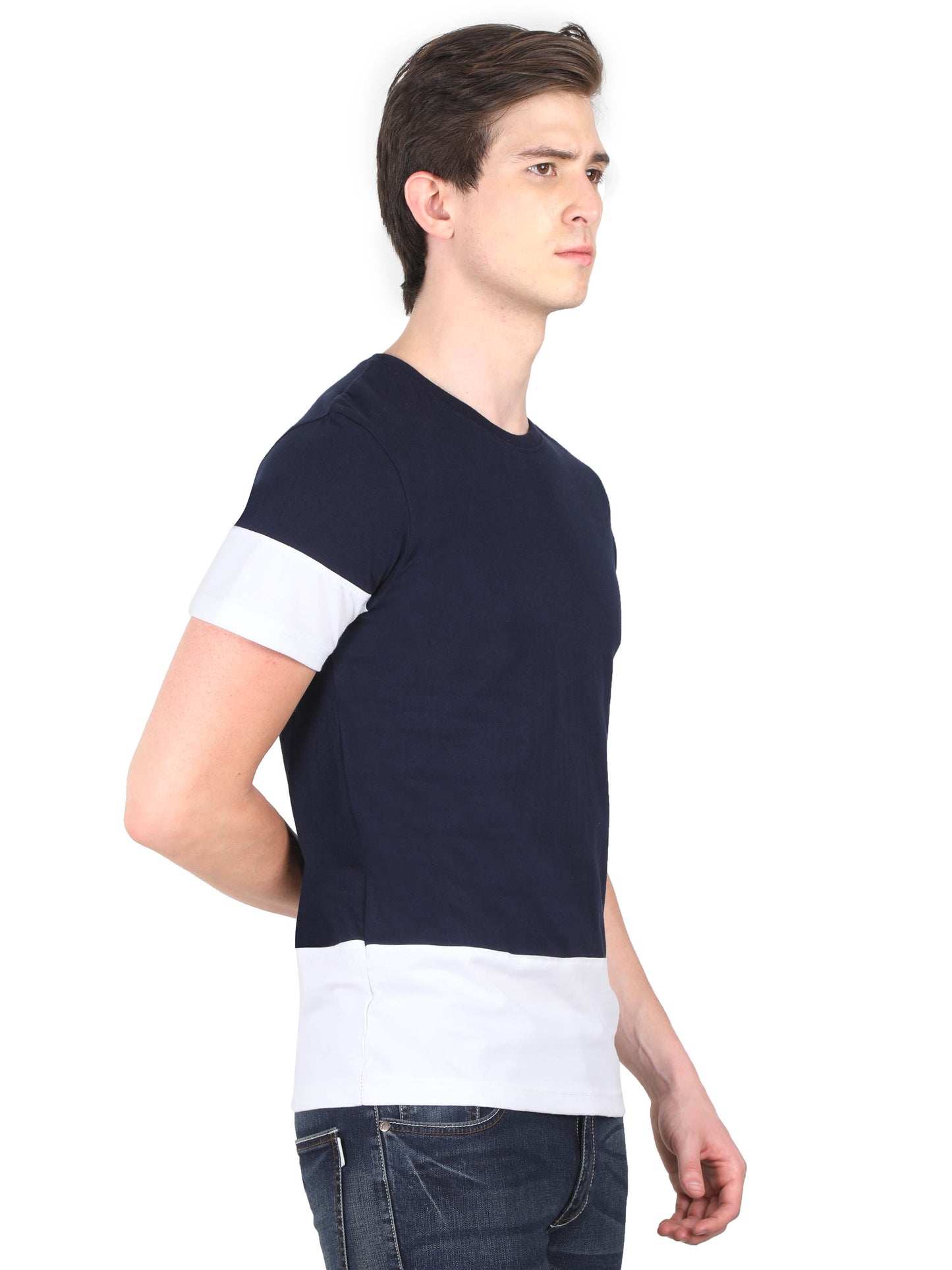 Men's Cotton Round Neck Color Block Half Sleeve T-Shirt