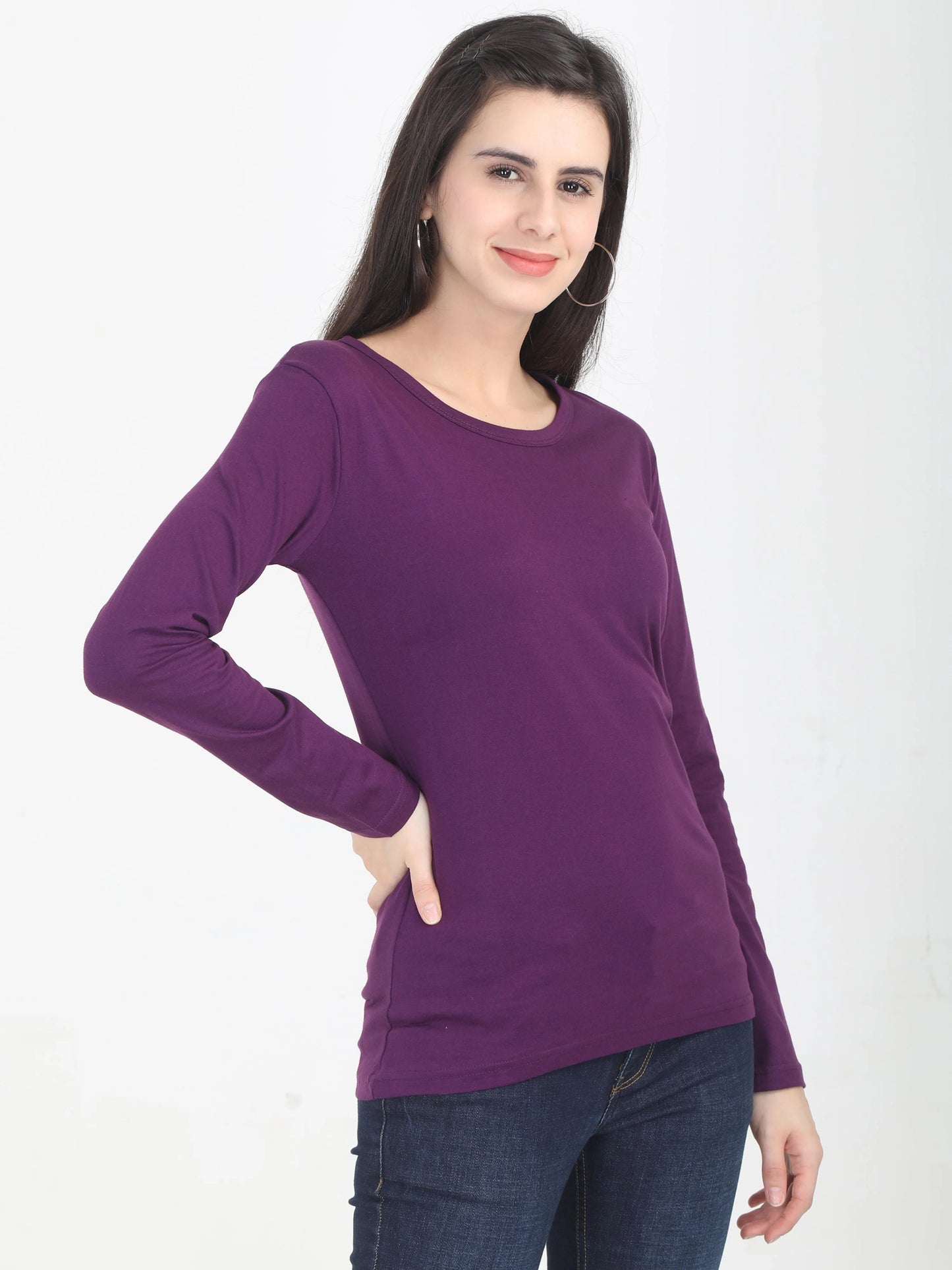 Fleximaa Women's Cotton Plain Round Neck Full Sleeve T-Shirt-2 - fleximaa-so