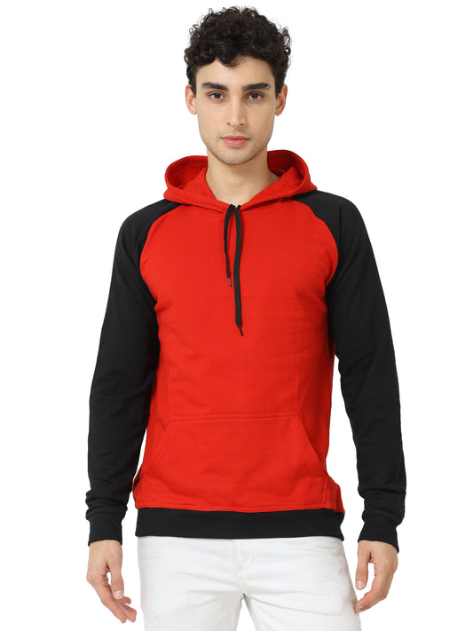 Men's Cotton Full Sleeve Color Block Redblack Color Hoodies/Sweatshirts