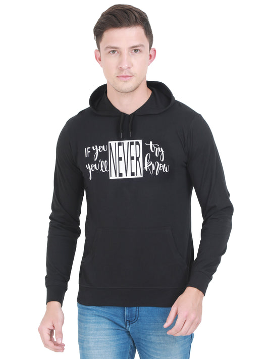 Men's Cotton Full Sleeve Printed Black Color Hoodies/Sweatshirts