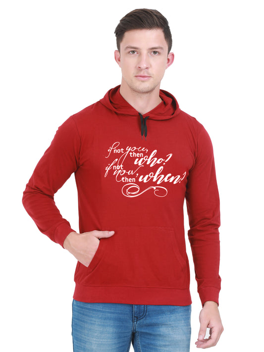 Men's Cotton Full Sleeve Printed Maroon Color Hoodies/Sweatshirts