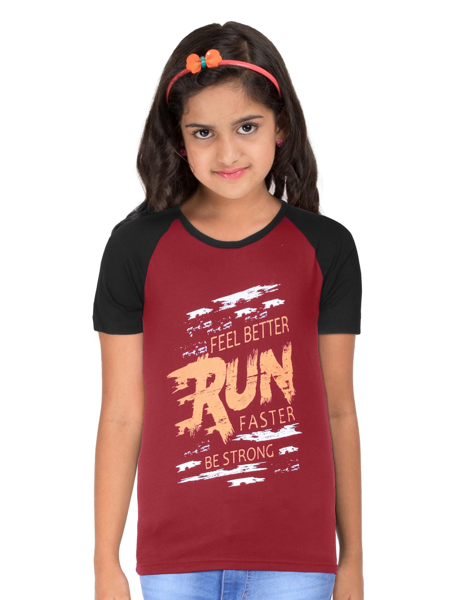 Boys & Girls Printed Raglan Half Sleeve Maroonblack Color T-Shirt