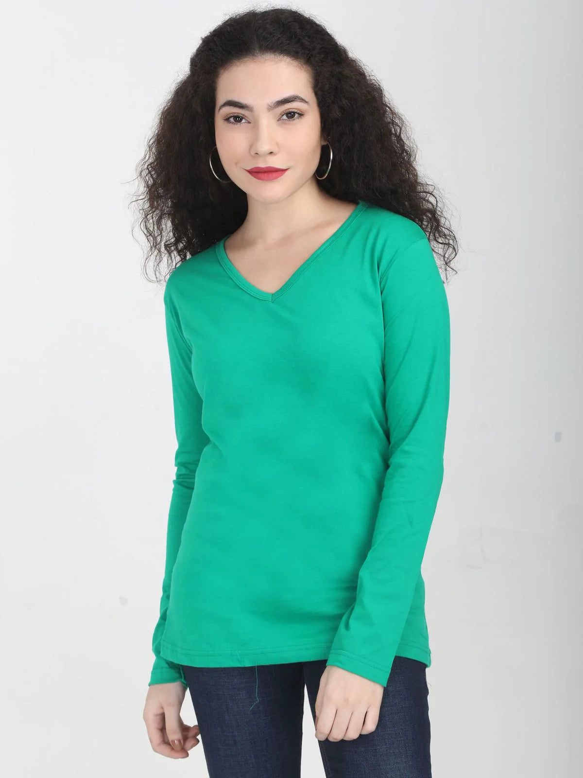 Fleximaa Women's Cotton Plain V Neck Full Sleeve T-Shirt (Pack of 4) - Fleximaa