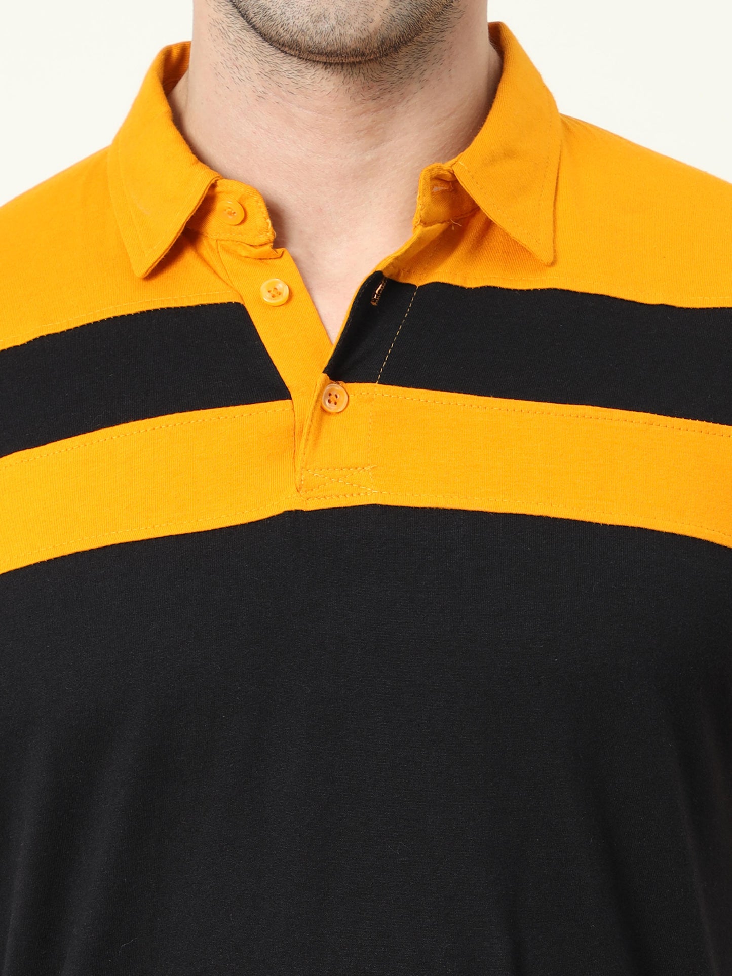 Men's Cotton Color Block Half Sleeve Polo Neck T-Shirt
