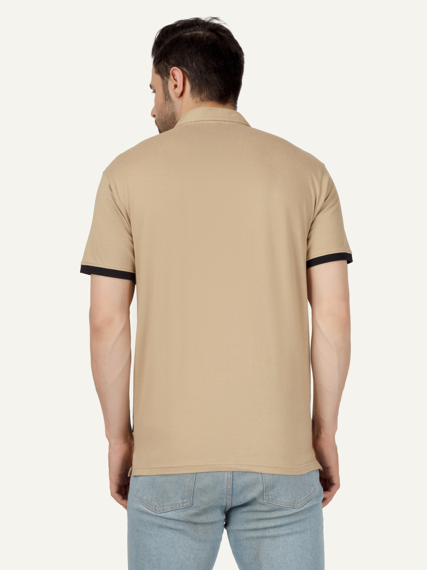 Men's Cotton Polo Neck Color Block Half Sleeve T-Shirt