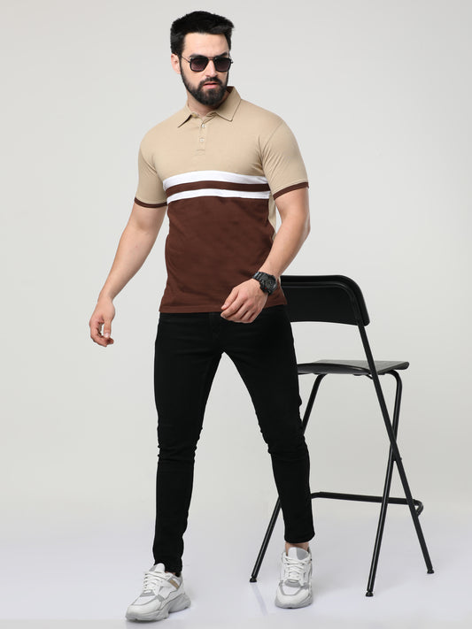 Men's Cotton Color Block Polo Neck Half Sleeve T-Shirt