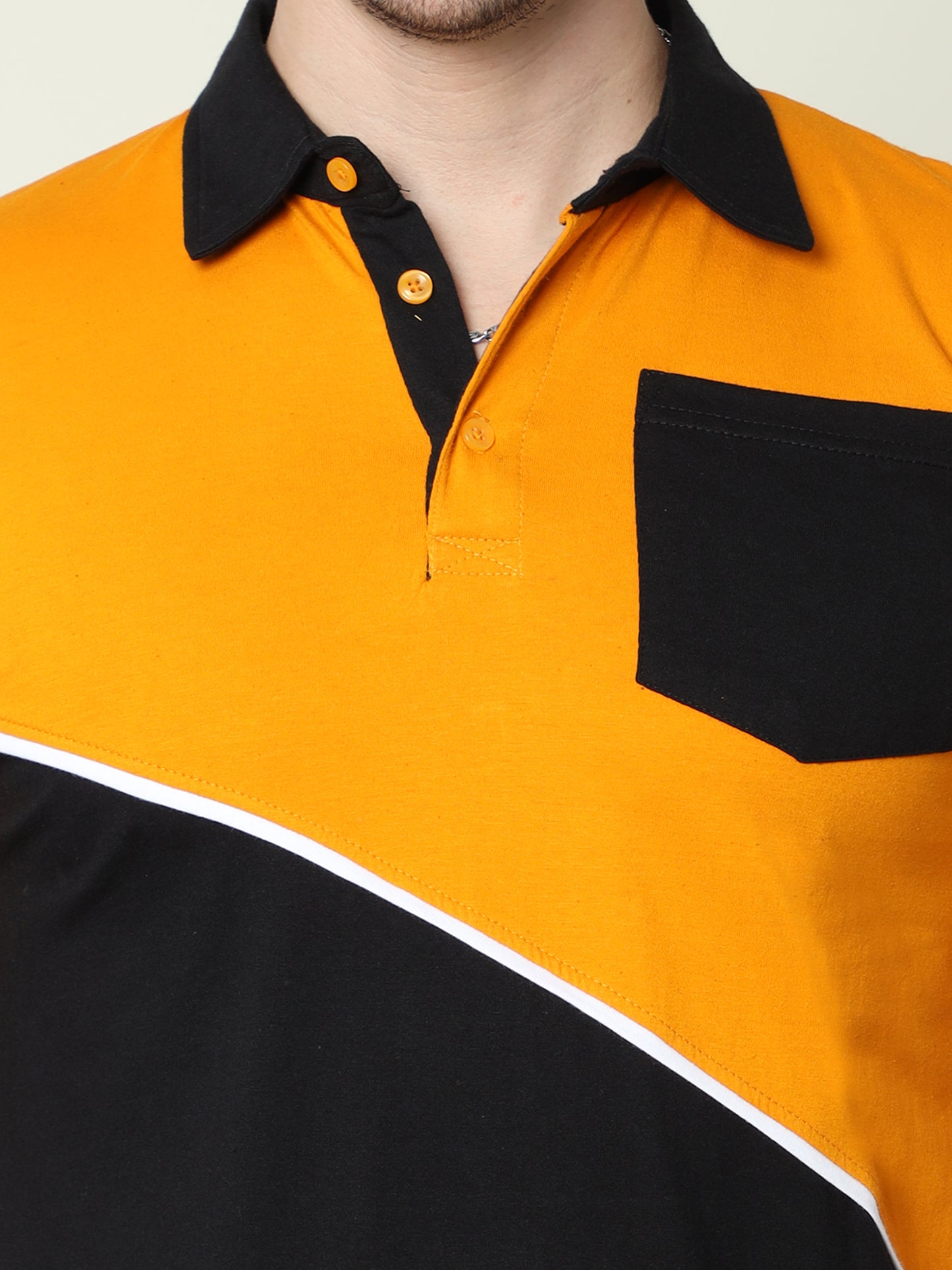 Men's Cotton Color Block Polo Neck Half Sleeve T-Shirt With Pocket