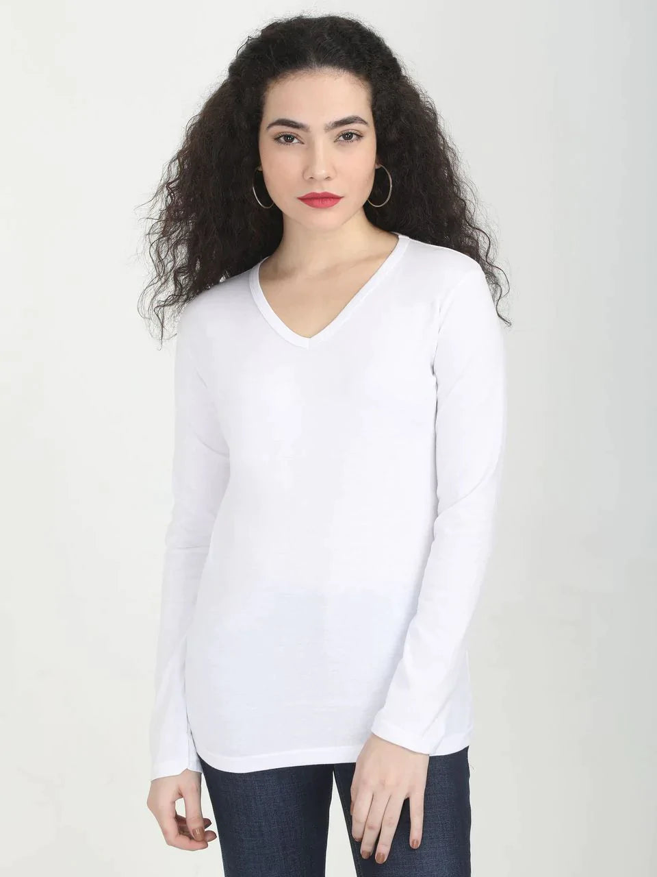 Fleximaa Women's Cotton Plain V Neck Full Sleeve T-Shirt (Pack of 2) - Fleximaa
