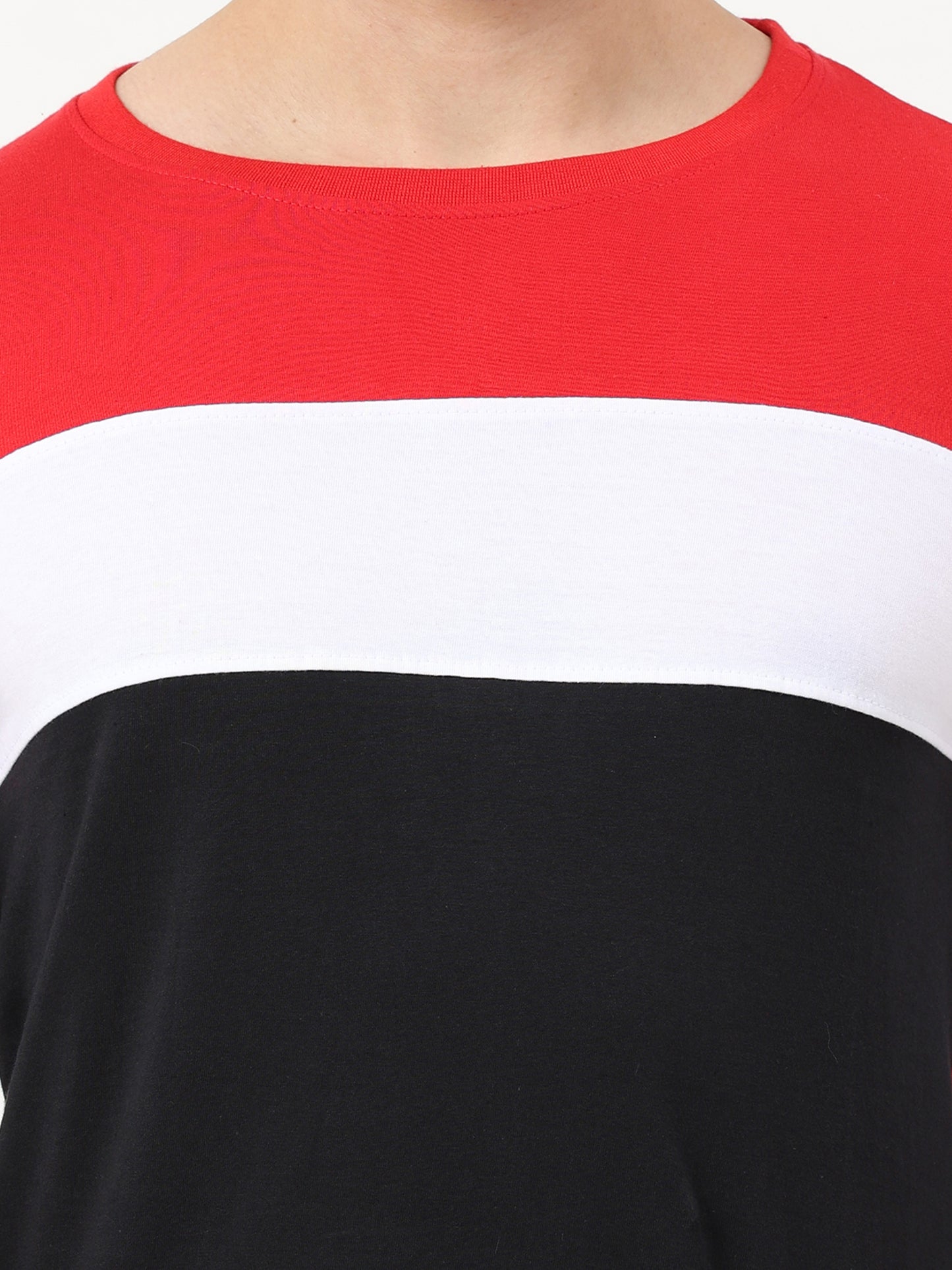 Men's Cotton Round Neck Color Block Full Sleeve T-Shirt