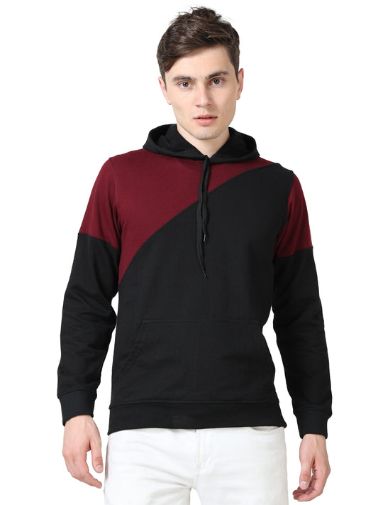 Men's Cotton Color Block Sweatshirt Maroonblack Color Hoodies