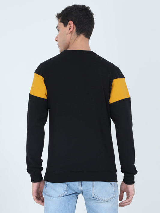 Men's Cotton Printed Color Block Mustardblack Color Sweatshirt