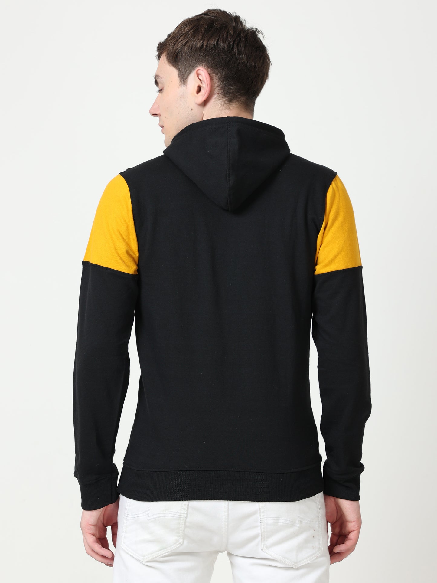 Men's Cotton Color Block Sweatshirt Mustardblack Color Hoodies
