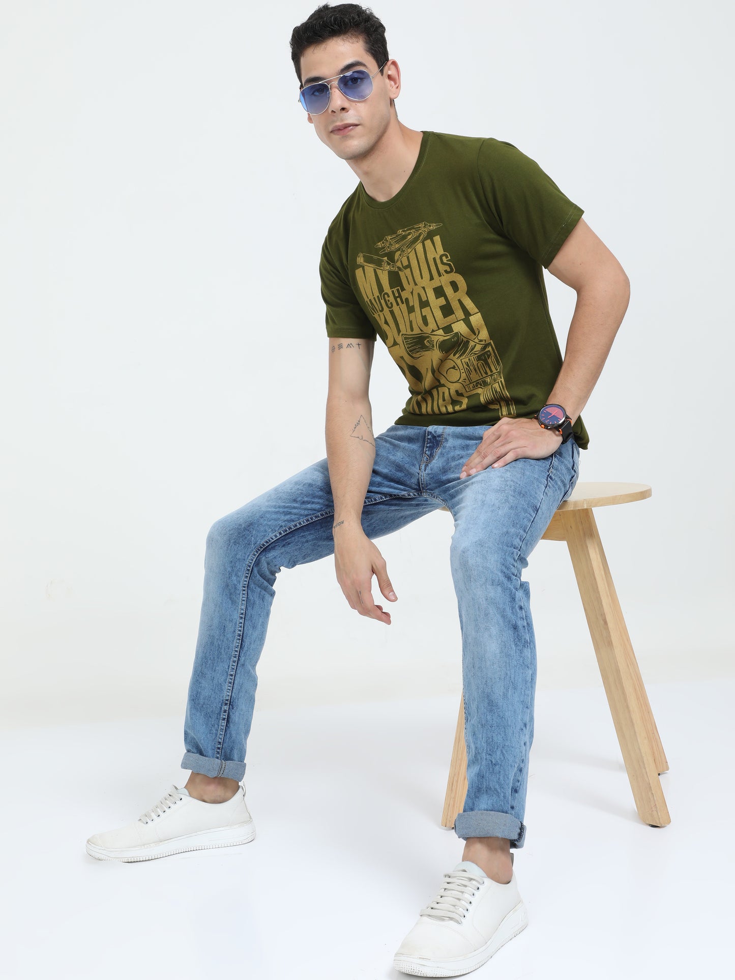 Men's Cotton Printed Round Neck Half Sleeve T-Shirt