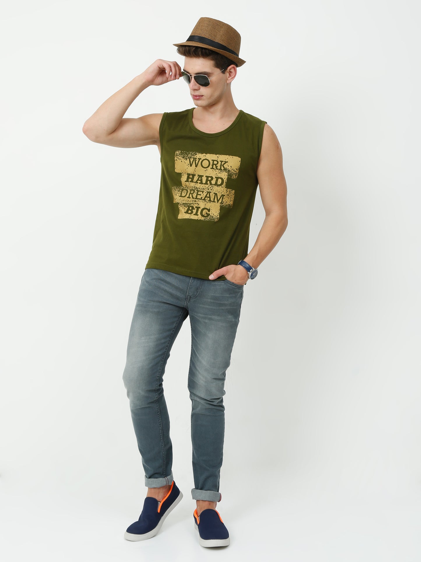 Men's Cotton Printed Sleeveless T-Shirt