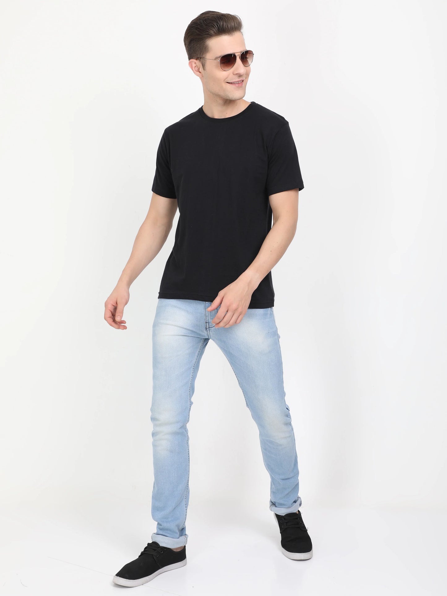 Men's Cotton Plain Round Neck Half Sleeve Black Color T-Shirt