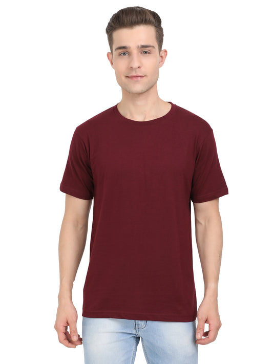 Men's Cotton Plain Round Neck Half Sleeve Maroon Color T-Shirt