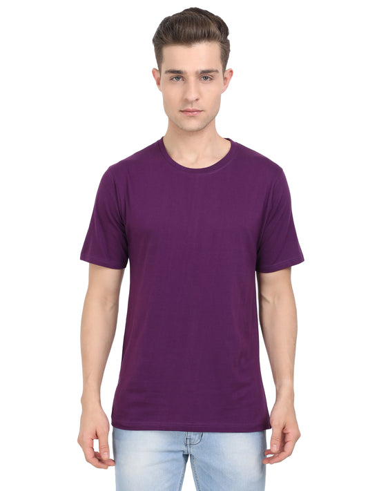 Men's Cotton Plain Round Neck Half Sleeve Purple Color T-Shirt