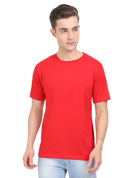 Men's Cotton Plain Round Neck Half Sleeve Red Color T-Shirt