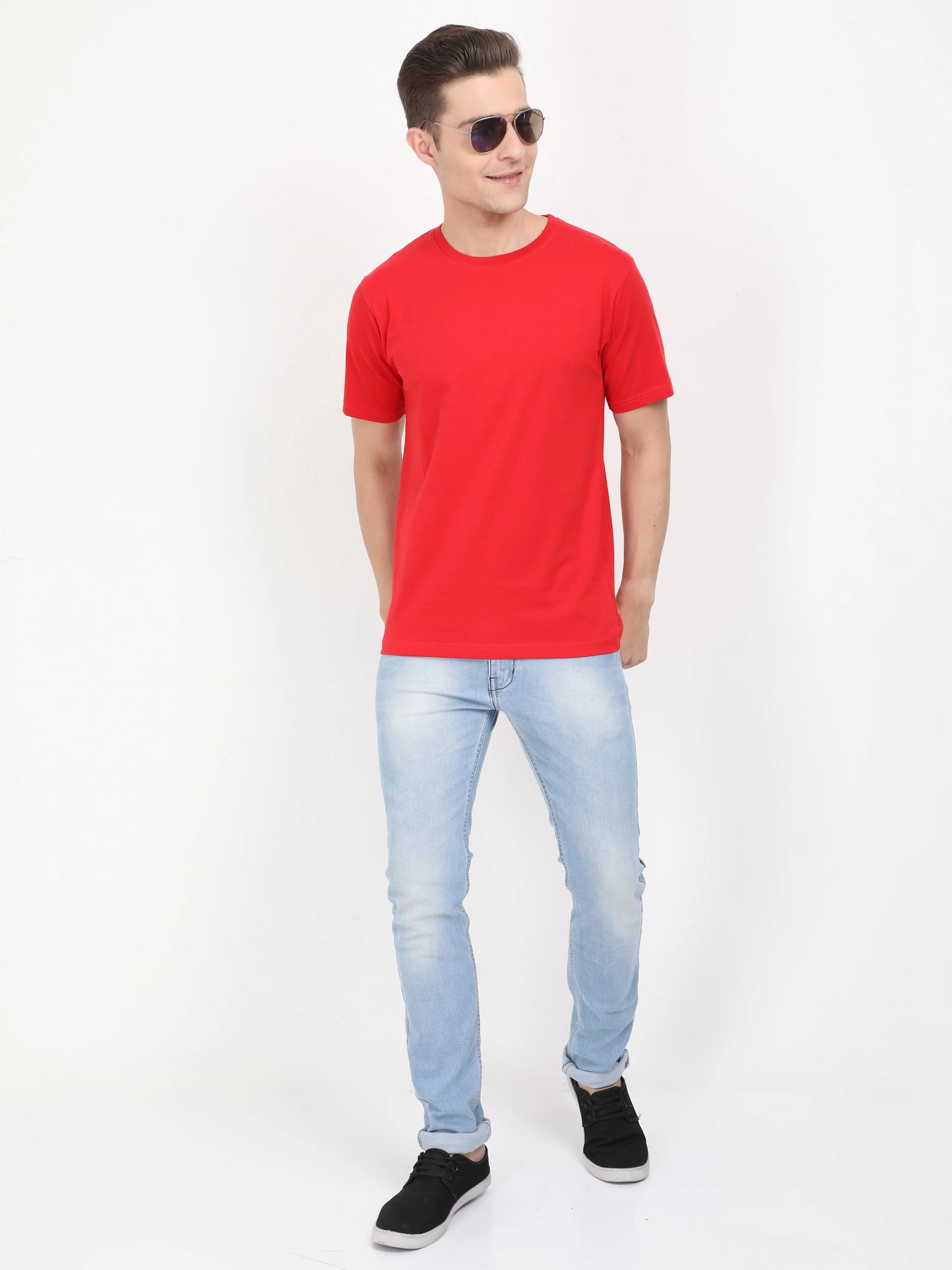 Men's Cotton Plain Round Neck Half Sleeve Red Color T-Shirt