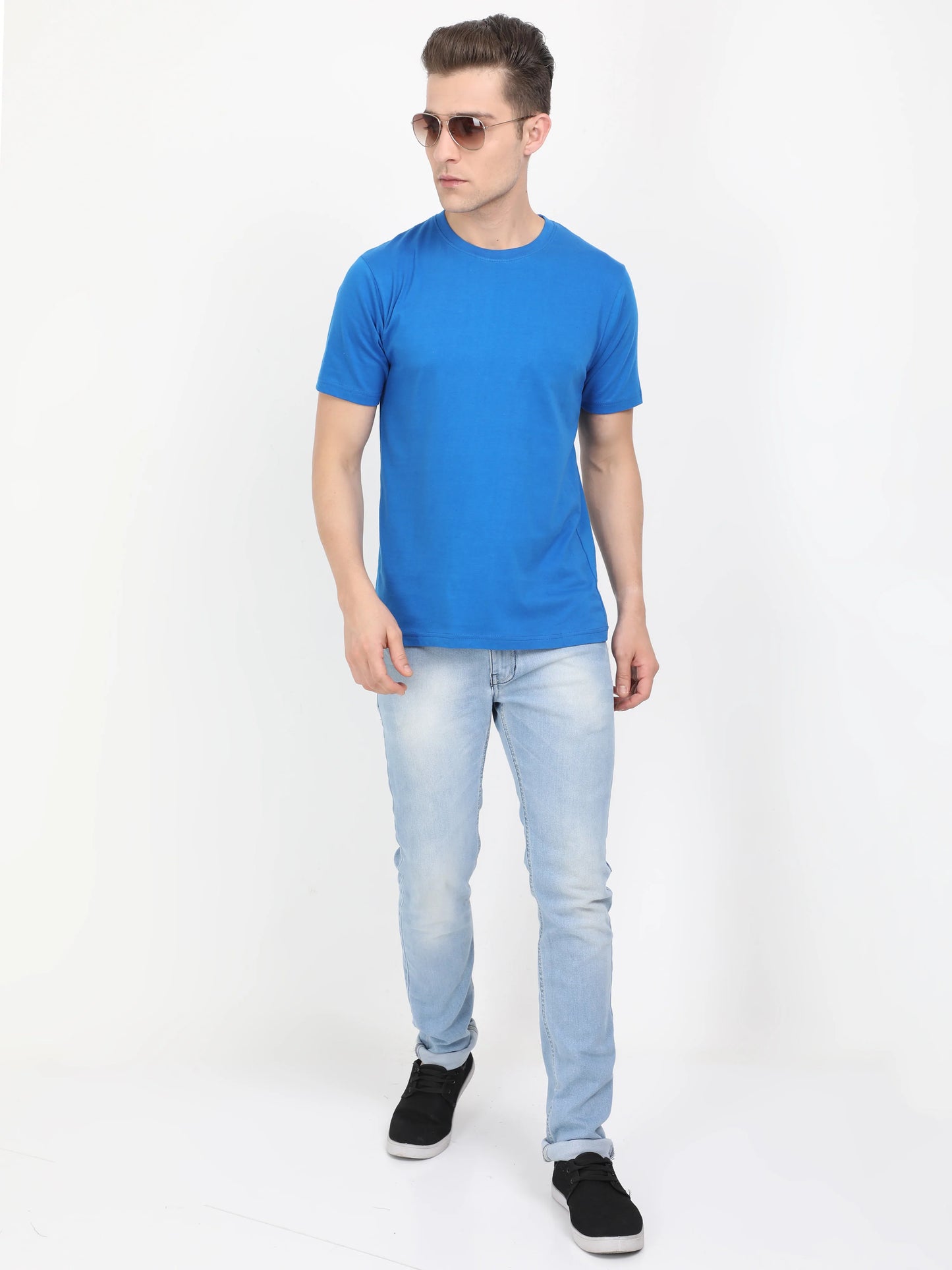 Men's Cotton Plain Round Neck Half Sleeve Royal Blue Color T-Shirt