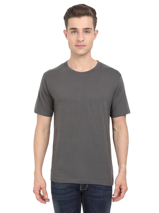 Men's Cotton Plain Round Neck Half Sleeve Steel Grey Color T-Shirt