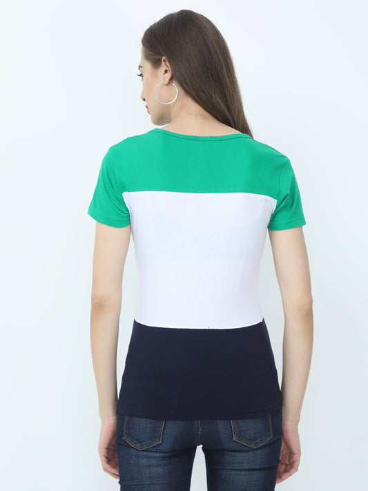 Women's Cotton Color Block Round Neck Half Sleeve T-Shirt