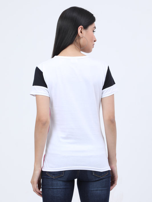 Women's Cotton Color Block Round Neck Half Sleeve T-Shirt